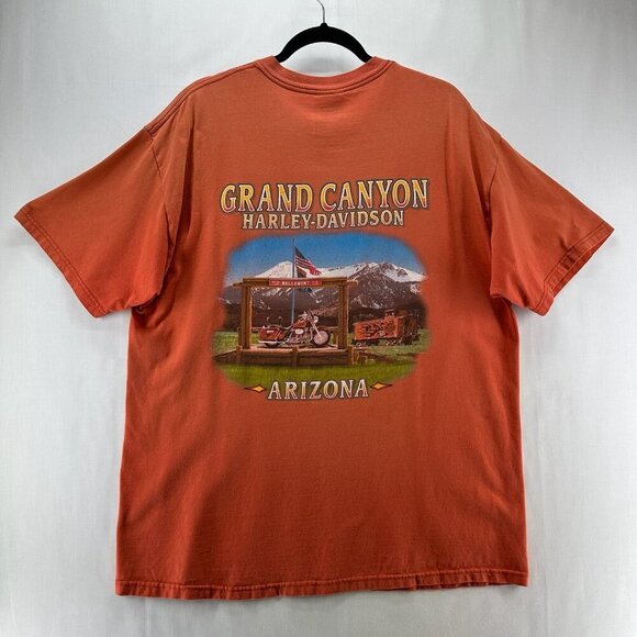Harley Davidson Motorcycles T-Shirt Mens XL Pullover Grand Canyon Arizona Orange - Picture 2 of 11